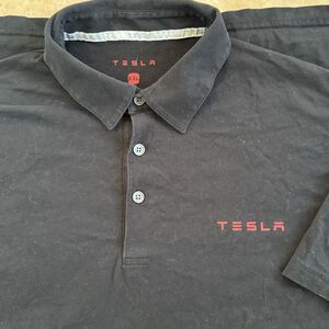 Tesla Polo Shirt Mens XXL Black Short Sleeve Embroidered Logo Employee Shirt